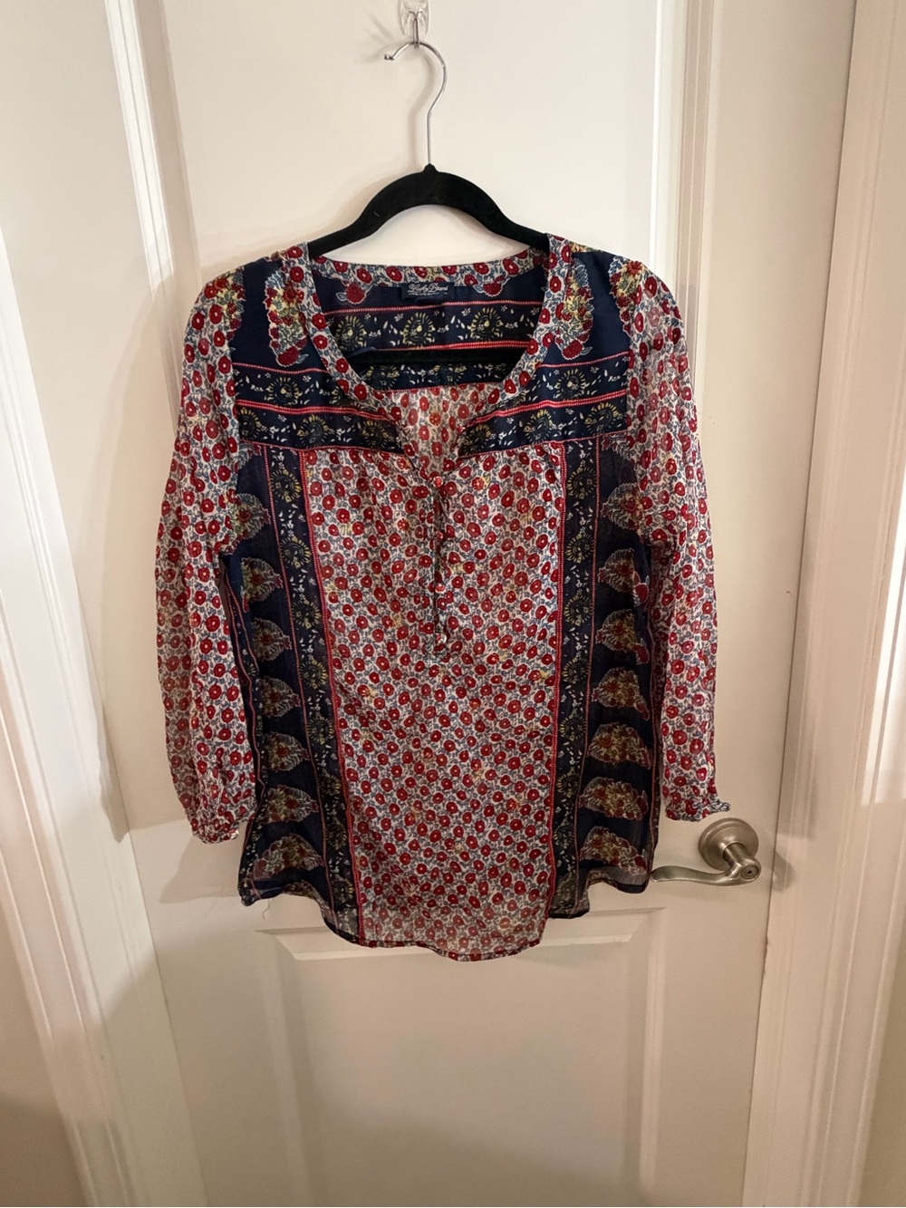 Lucky Brand Red & Navy Floral Boho Tunic